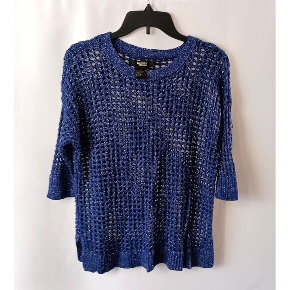Twiggy London Blue Open Crochet Sweater Top Size M Rayon Polyester Blend - Picture 1 of 4